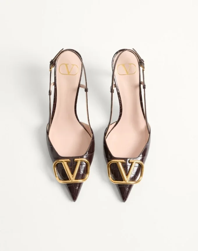Escarpins à bride arrière Vlogo Signature en cuir de veau imprimé 80 mm Escarpins à bride arrière Vlogo Signature en cuir de veau imprimé 80 mm