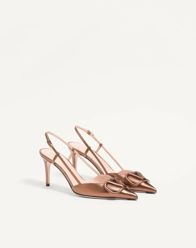 Escarpins à bride arrière Vlogo Signature en cuir nappa laminé 80 mm
