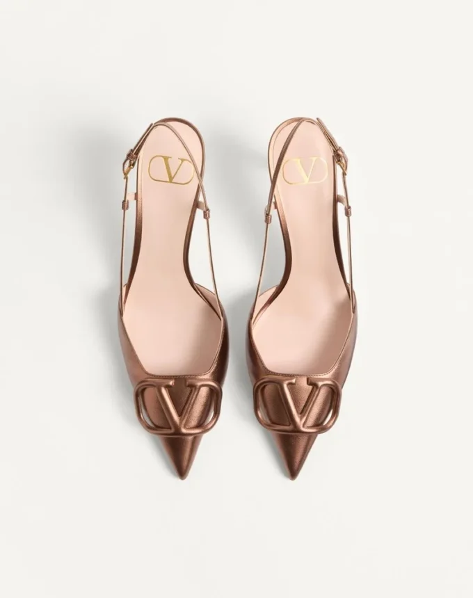 Escarpins à bride arrière Vlogo Signature en cuir nappa laminé 80 mm