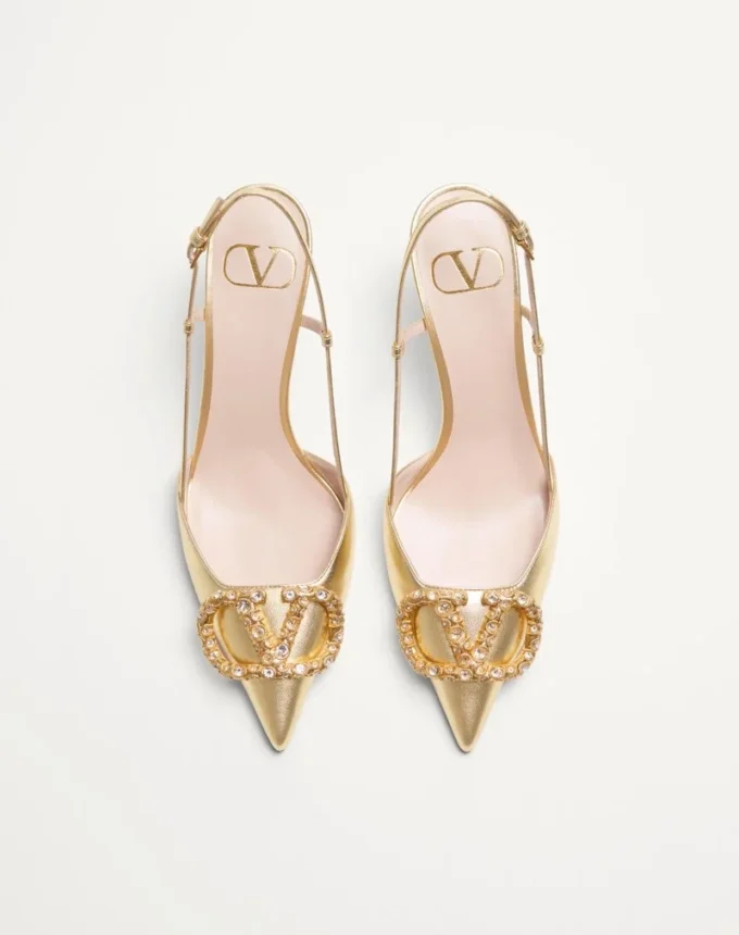 Escarpins à bride arrière Vlogo Signature en cuir nappa laminé 80 mm Escarpins à bride arrière Vlogo Signature en cuir nappa laminé 80 mm
