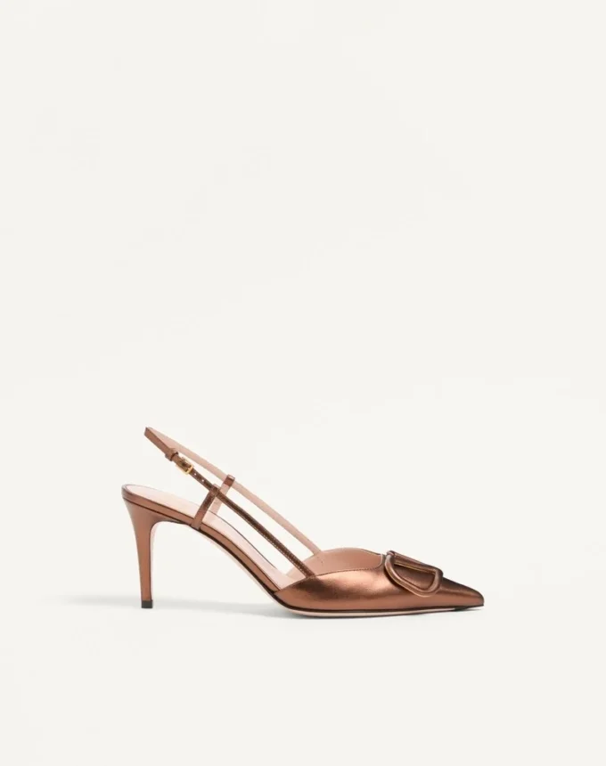 Escarpins à bride arrière Vlogo Signature en cuir nappa laminé 80 mm