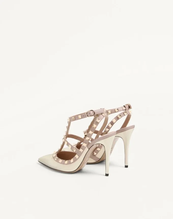 Escarpins à bride Rockstud en cuir verni 100 mm Escarpins à bride Rockstud en cuir verni 100 mm