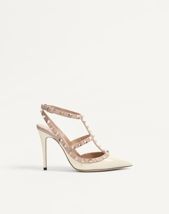 Escarpins à bride Rockstud en cuir verni 100 mm Escarpins à bride Rockstud en cuir verni 100 mm