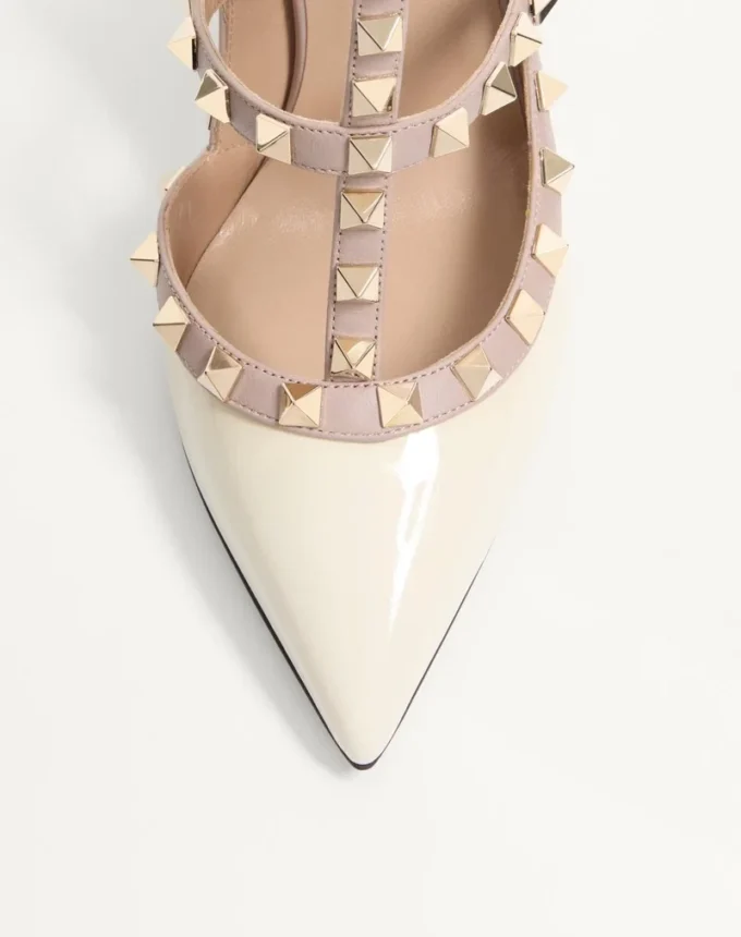Escarpins à bride Rockstud en cuir verni 100 mm Escarpins à bride Rockstud en cuir verni 100 mm