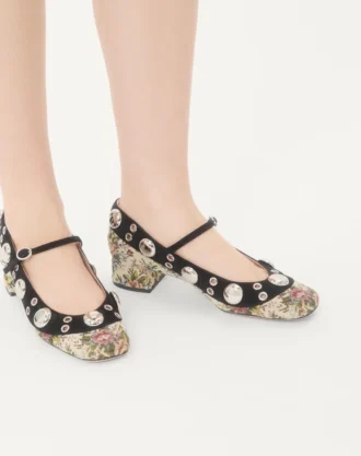 Escarpins Mary-Jane Nellcôte en tissu jacquard floral papier 30 mm