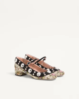 Escarpins Mary-Jane Nellcôte en tissu jacquard floral papier 30 mm