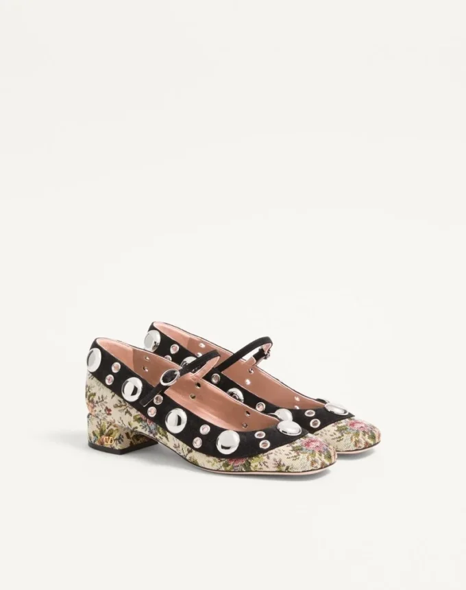 Escarpins Mary-Jane Nellcôte en tissu jacquard floral papier 30 mm Escarpins Mary-Jane Nellcôte en tissu jacquard floral papier 30 mm