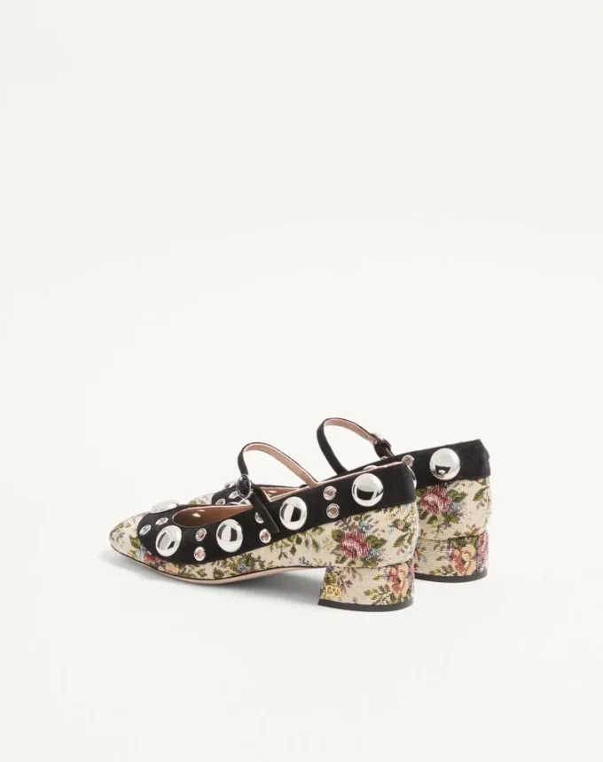 Escarpins Mary-Jane Nellcôte en tissu jacquard floral papier 30 mm Escarpins Mary-Jane Nellcôte en tissu jacquard floral papier 30 mm