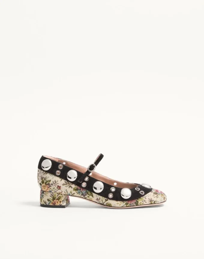 Escarpins Mary-Jane Nellcôte en tissu jacquard floral papier 30 mm Escarpins Mary-Jane Nellcôte en tissu jacquard floral papier 30 mm