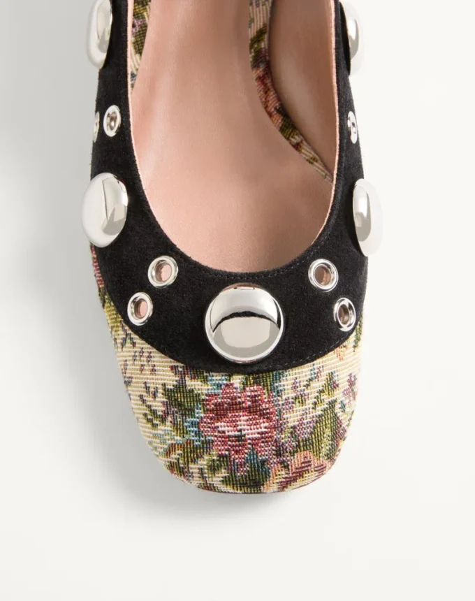 Escarpins Mary-Jane Nellcôte en tissu jacquard floral papier 30 mm Escarpins Mary-Jane Nellcôte en tissu jacquard floral papier 30 mm