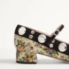 Escarpins Mary-Jane Nellcôte en tissu jacquard floral papier 30 mm Escarpins Mary-Jane Nellcôte en tissu jacquard floral papier 30 mm