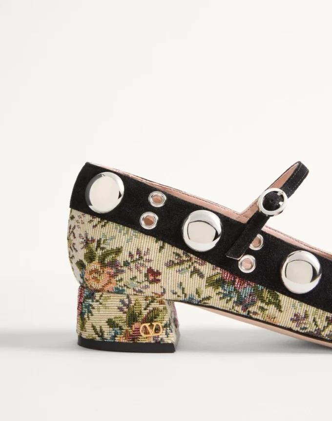Escarpins Mary-Jane Nellcôte en tissu jacquard floral papier 30 mm Escarpins Mary-Jane Nellcôte en tissu jacquard floral papier 30 mm