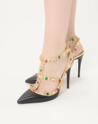 Escarpins Rockstud en cuir de veau avec cabochon et cristaux de 100 mm