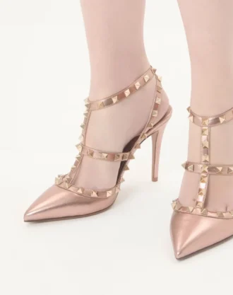 Escarpins Rockstud en cuir nappa laminé 100 mm