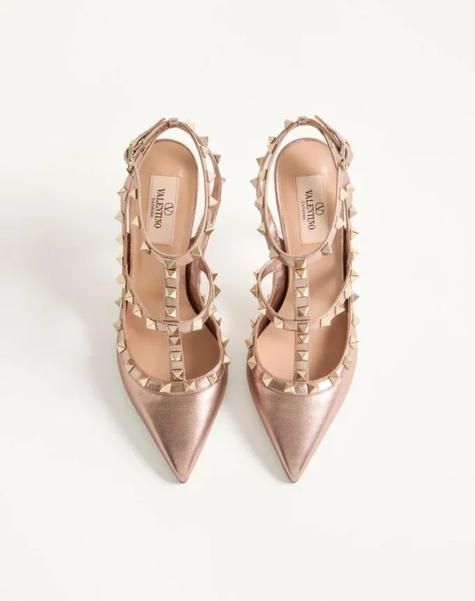 Escarpins Rockstud en cuir nappa laminé 100 mm