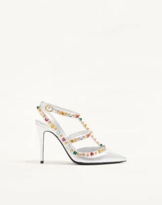 Escarpins Rockstud en cuir nappa laminé avec cabochon et cristaux 100 mm