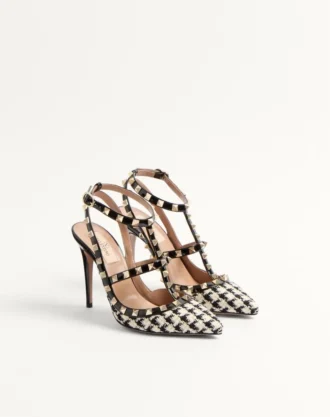 Escarpins Rockstud en tissu pied-de-poule 100 mm