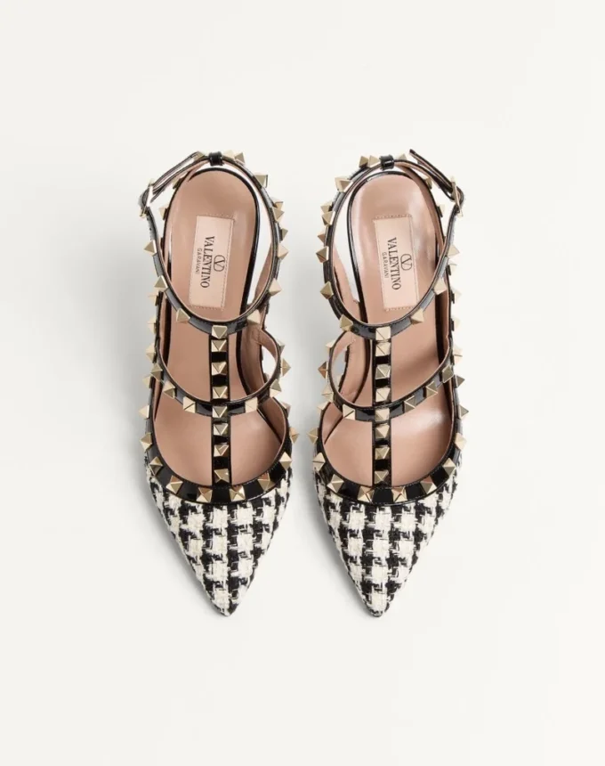 Escarpins Rockstud en tissu pied-de-poule 100 mm