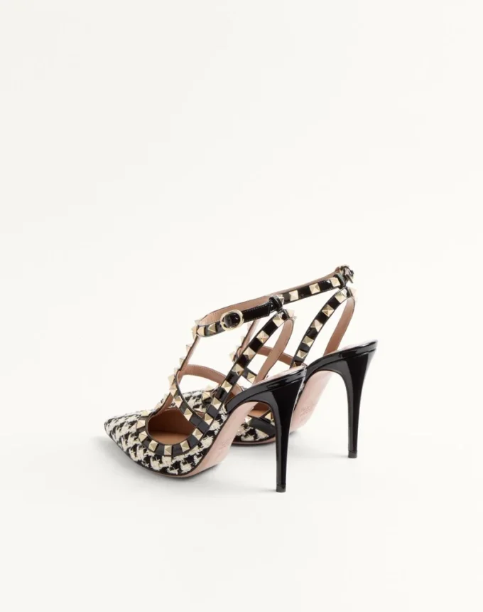Escarpins Rockstud en tissu pied-de-poule 100 mm