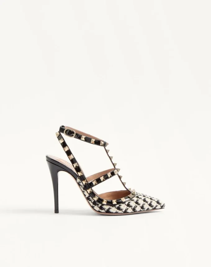 Escarpins Rockstud en tissu pied-de-poule 100 mm
