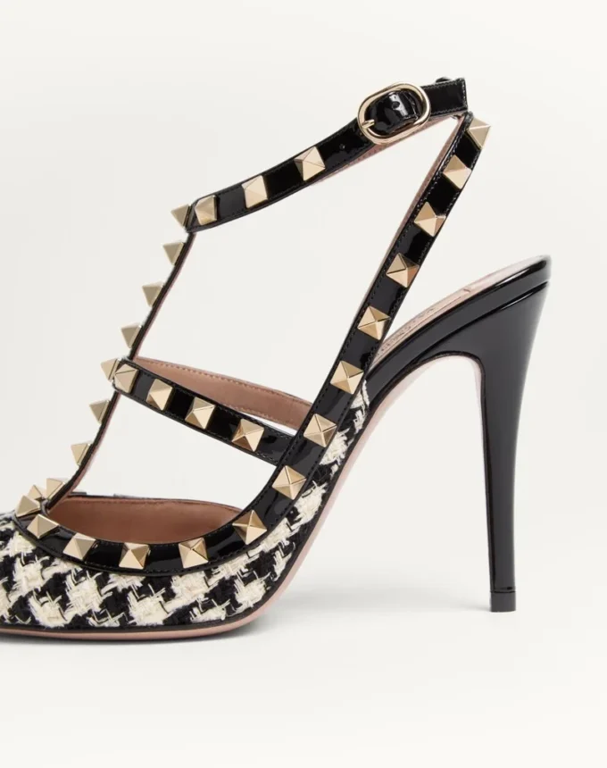 Escarpins Rockstud en tissu pied-de-poule 100 mm