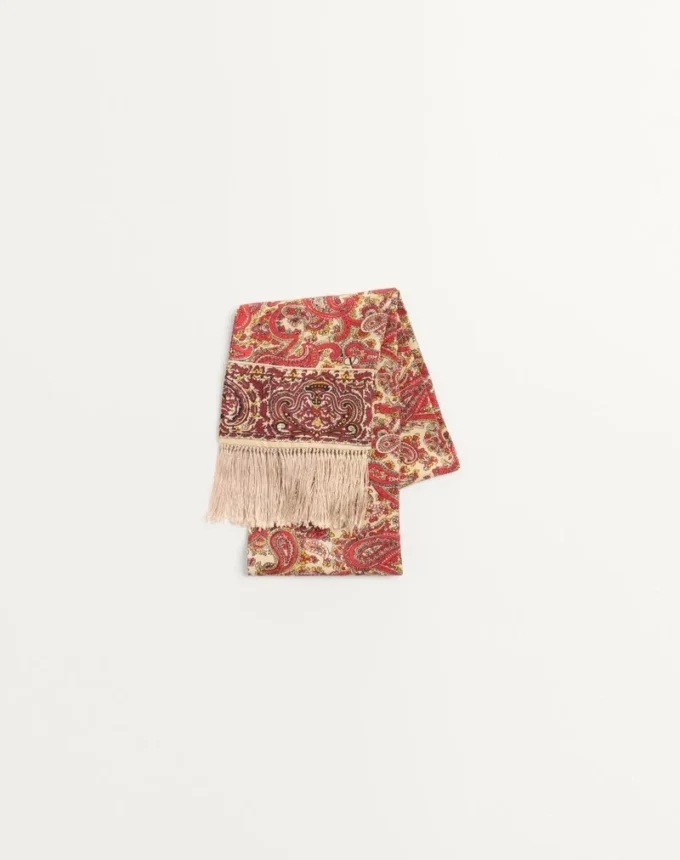 Foulard bandeau en soie Voyage Imaginaire avec franges