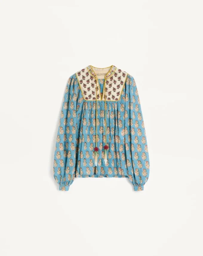 Haut en coton et lurex avec imprimé Petales D’Amour brodé Haut en coton et lurex avec imprimé Petales D’Amour brodé