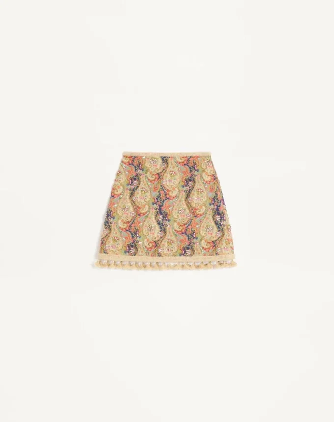 Jupe brodée en piqué avec imprimé paisley Voyage Imaginaire Jupe brodée en piqué avec imprimé paisley Voyage Imaginaire