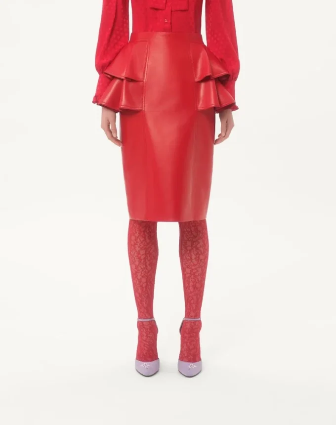 Jupe midi en cuir