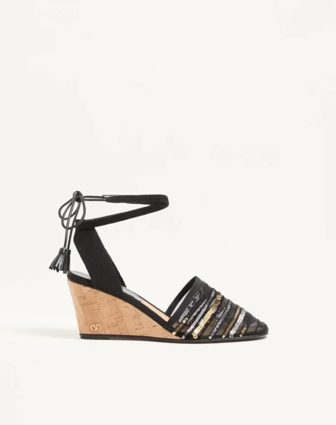 La Cruisette Mesh Wedge avec broderies 75 mm La Cruisette Mesh Wedge avec broderies 75 mm