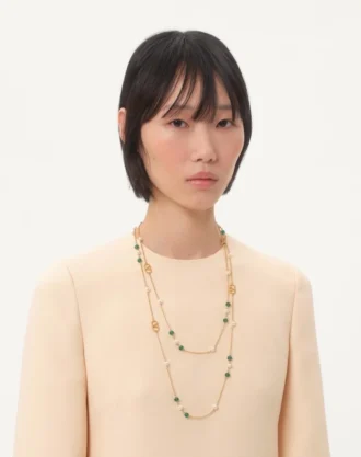 Long collier Vlogo Signature en métal, perles et verre moleté