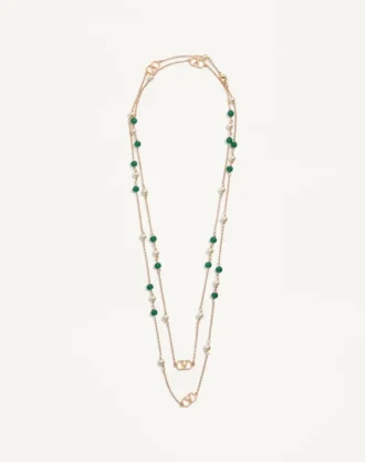 Long collier Vlogo Signature en métal, perles et verre moleté