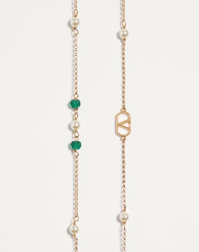 Long collier Vlogo Signature en métal, perles et verre moleté