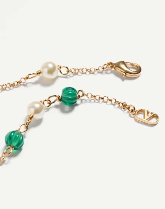 Long collier Vlogo Signature en métal, perles et verre moleté