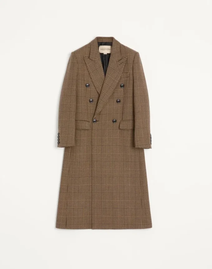 Manteau en laine à double boutonnage Valentino avec motif Glen Plaid Manteau en laine à double boutonnage Valentino avec motif Glen Plaid
