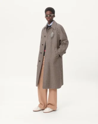 Manteau simple boutonnage en coton et laine à motif Vichy