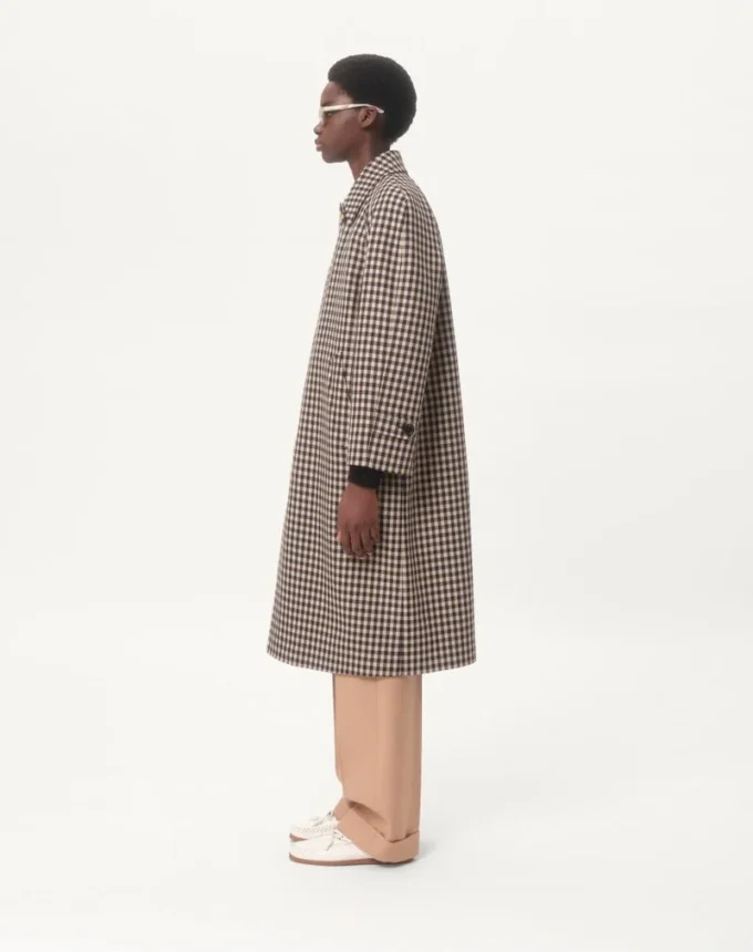 Manteau simple boutonnage en coton et laine à motif Vichy Manteau simple boutonnage en coton et laine à motif Vichy