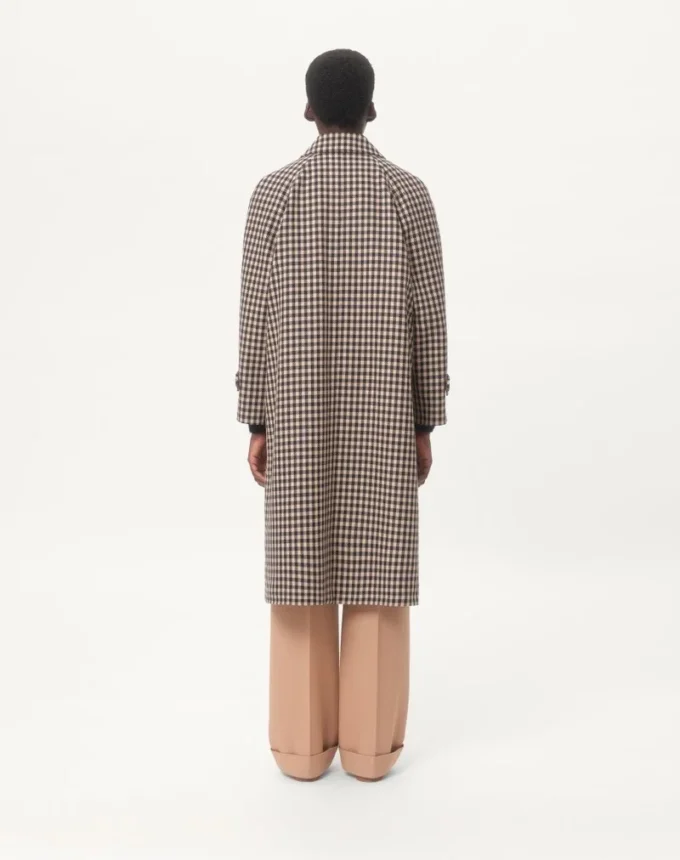 Manteau simple boutonnage en coton et laine à motif Vichy Manteau simple boutonnage en coton et laine à motif Vichy