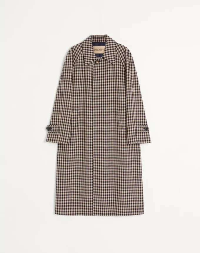 Manteau simple boutonnage en coton et laine à motif Vichy Manteau simple boutonnage en coton et laine à motif Vichy