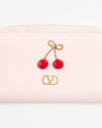 Mini portefeuille Cherryfic en cuir de veau grainé