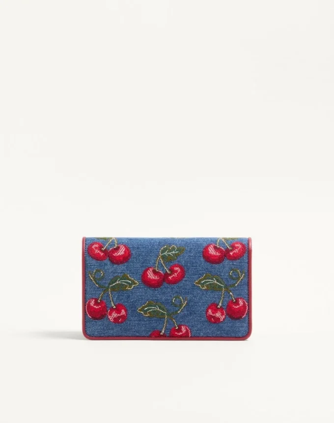 Mini sac à bandoulière en denim Vlogo Signature avec broderie Cherryfic Mini sac à bandoulière en denim Vlogo Signature avec broderie Cherryfic