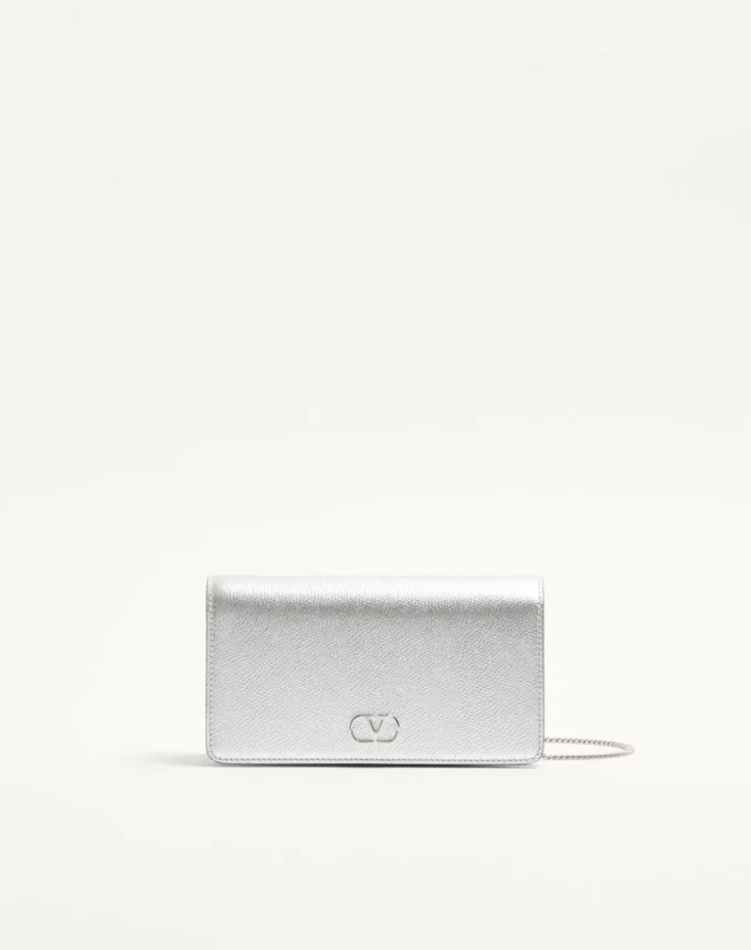 Mini sac à bandoulière VLogo Signature en cuir de veau grainé laminé Mini sac à bandoulière VLogo Signature en cuir de veau grainé laminé