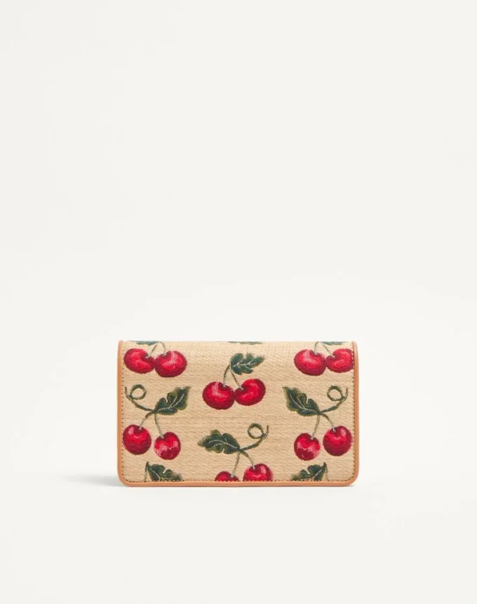 Mini sac à bandoulière Vlogo Signature en raphia jacquard avec motif Cherryfic Mini sac à bandoulière Vlogo Signature en raphia jacquard avec motif Cherryfic