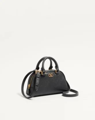 Mini sac bowling VLogo Signature en cuir de veau grainé