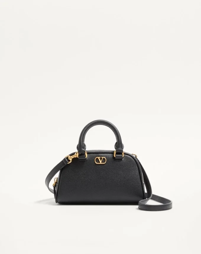 Mini sac bowling VLogo Signature en cuir de veau grainé Mini sac bowling VLogo Signature en cuir de veau grainé