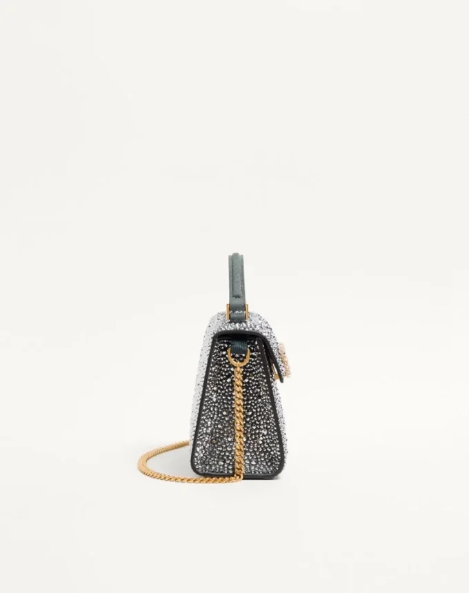 Mini sac à main Valentino Garavani Vsling avec strass et logo bijou Mini sac à main Valentino Garavani Vsling avec strass et logo bijou