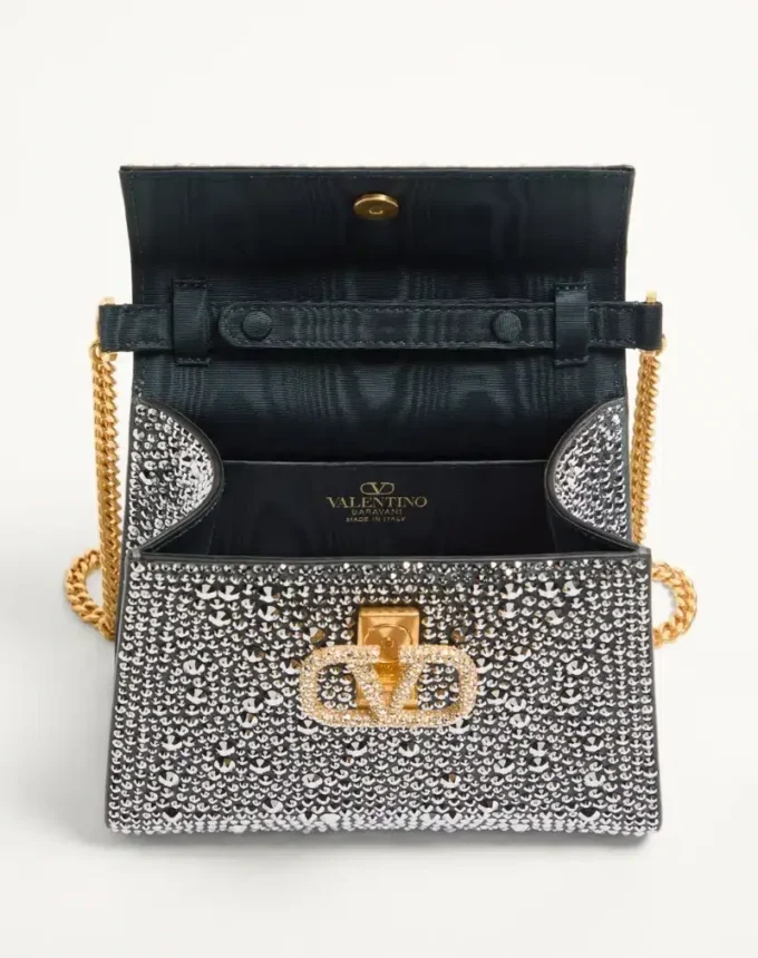 Mini sac à main Valentino Garavani Vsling avec strass et logo bijou Mini sac à main Valentino Garavani Vsling avec strass et logo bijou
