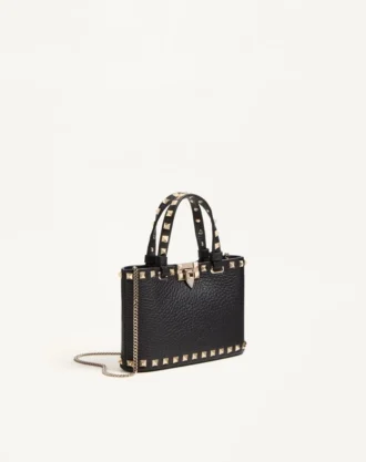 Mini sac shopping Rockstud en cuir de veau grainé