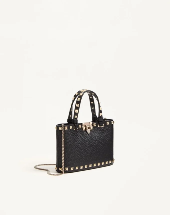 Mini sac shopping Rockstud en cuir de veau grainé Mini sac shopping Rockstud en cuir de veau grainé