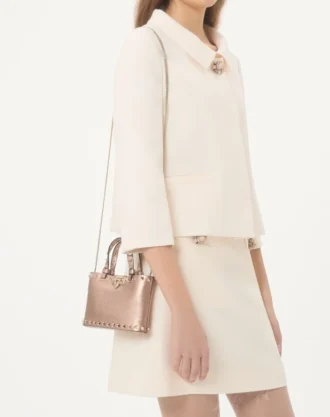 Mini sac shopping Rockstud en cuir de veau grainé laminé